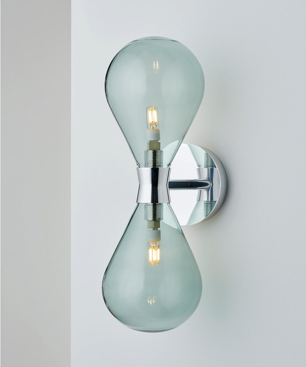 Cintola Wall Light Twin in Polished Aluminium and Smoke Grey Glass