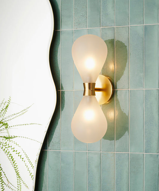 Cintola Wall Light Twin in Satin Gold and Frosted Glass